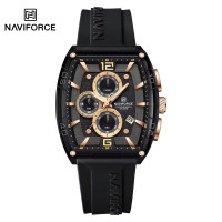 NAVIFORCE NF6101 Silicone Strap Casual Fashion Outdoor Sports Luminous Chronograph Dial Quartz Watch For Men - RoseGold & Black (RoseGold Figure)